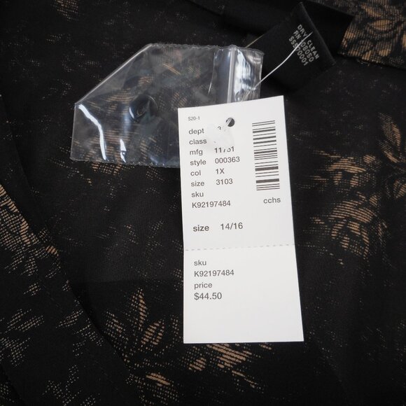 NWT Lane Bryant 100% Silk Women's 14/16 Button-up Blouse Poet Sleeve Dark Floral - Picture 10 of 12